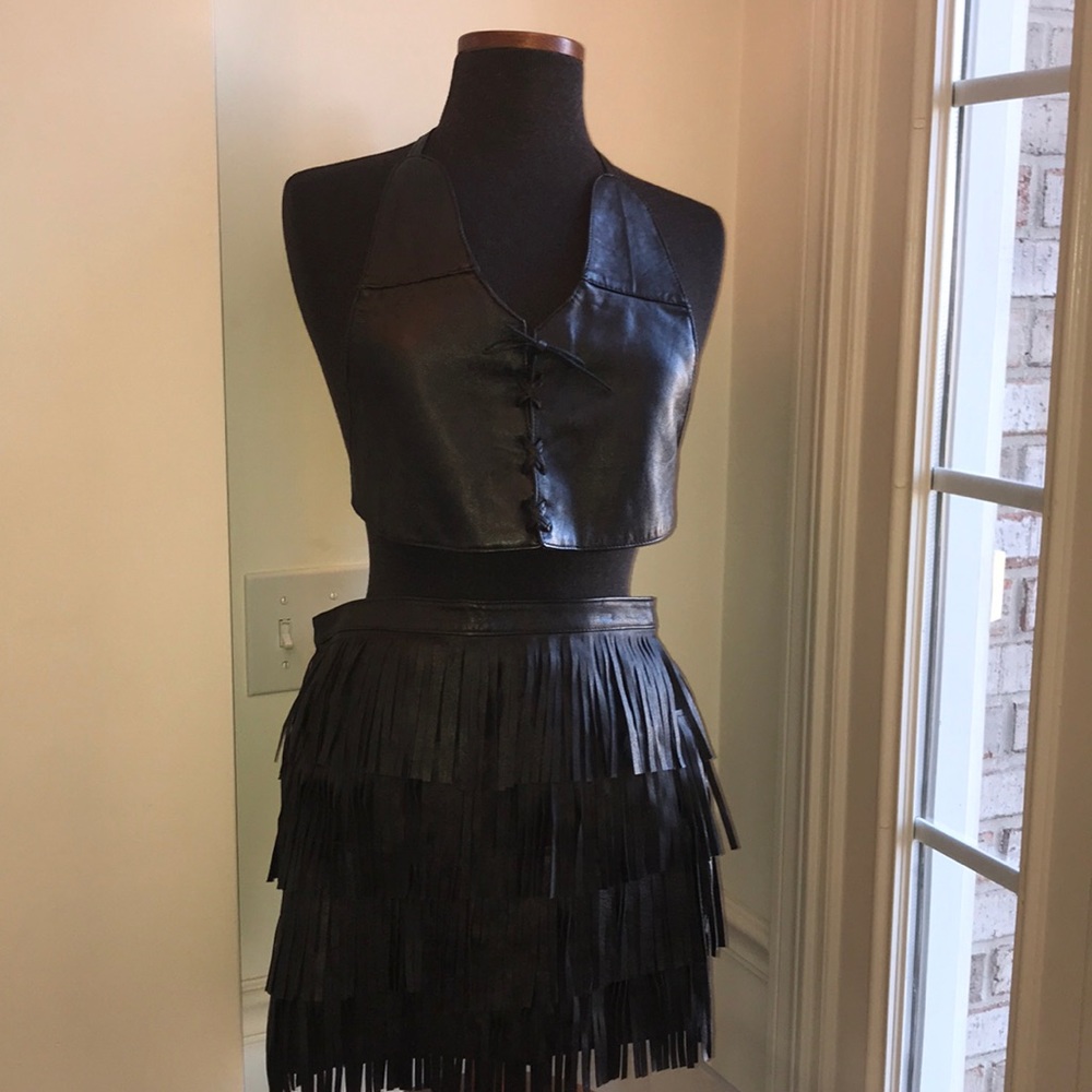 Zara Basic Fringed Leather Skirt - Picture 3 of 12